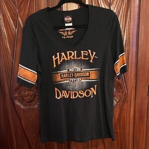 Harley-Davidson Black Tee with Orange Stripes